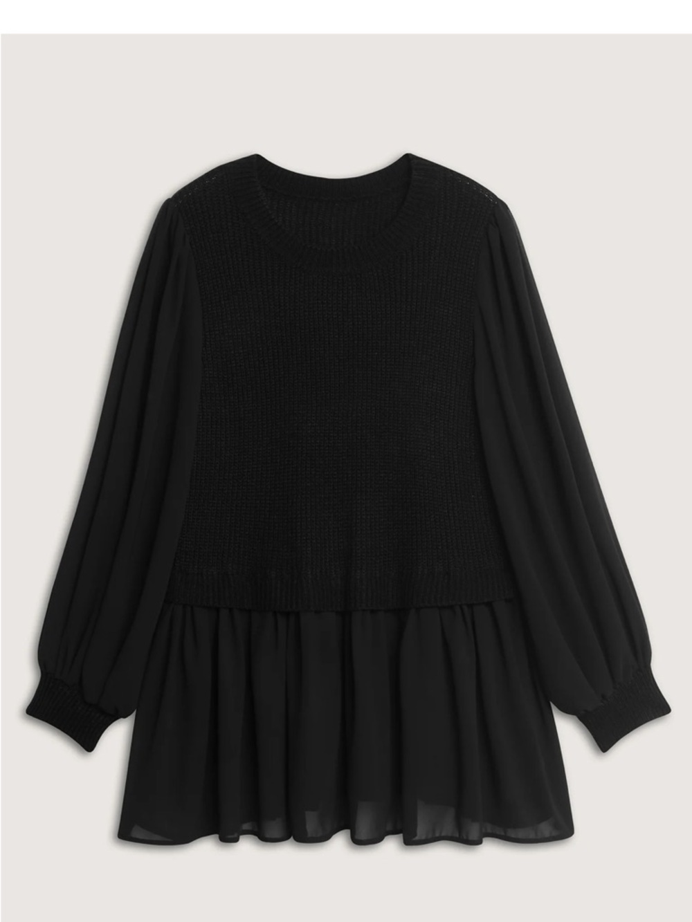 Balloon Sleeve Solid Twofer Sweater - Picture 4 of 11